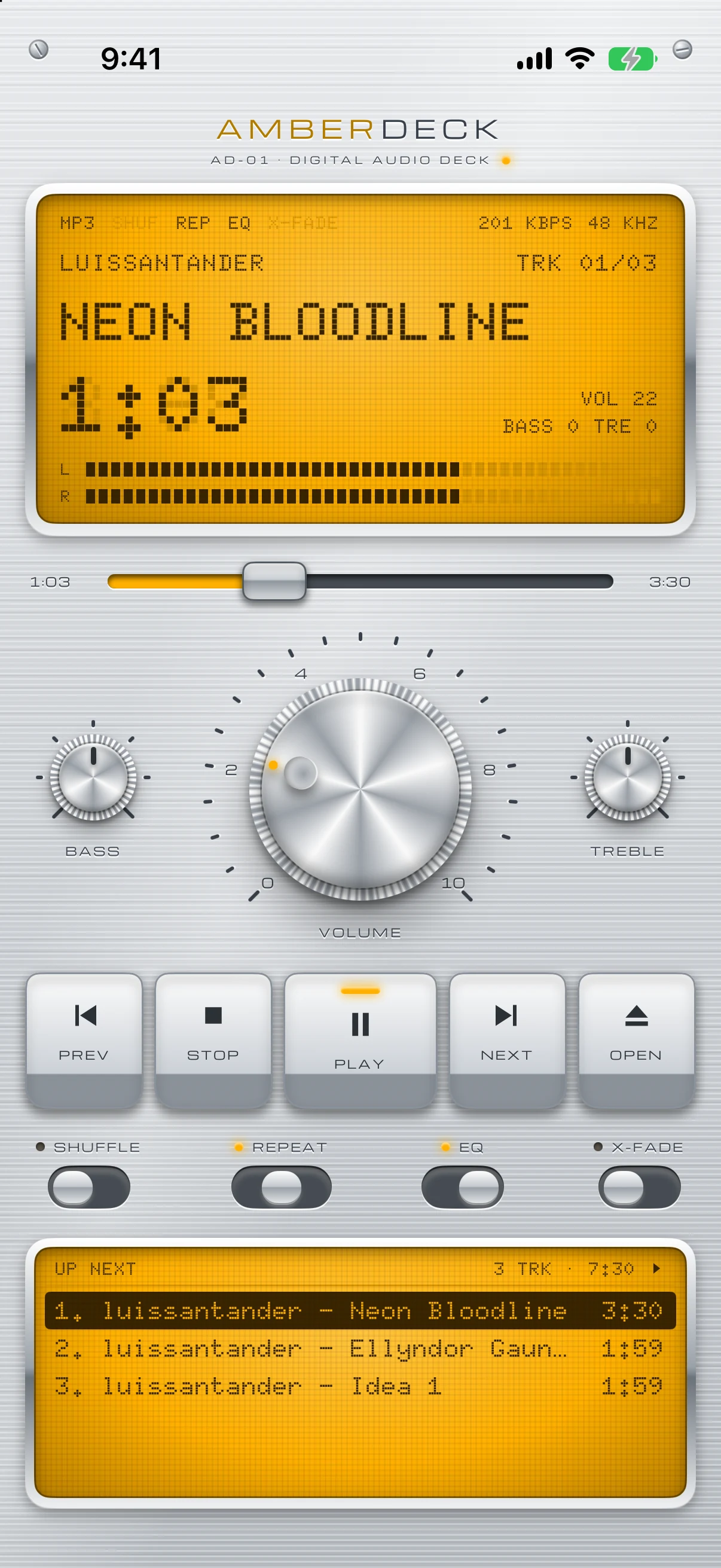 The Amberdeck player on an iPhone