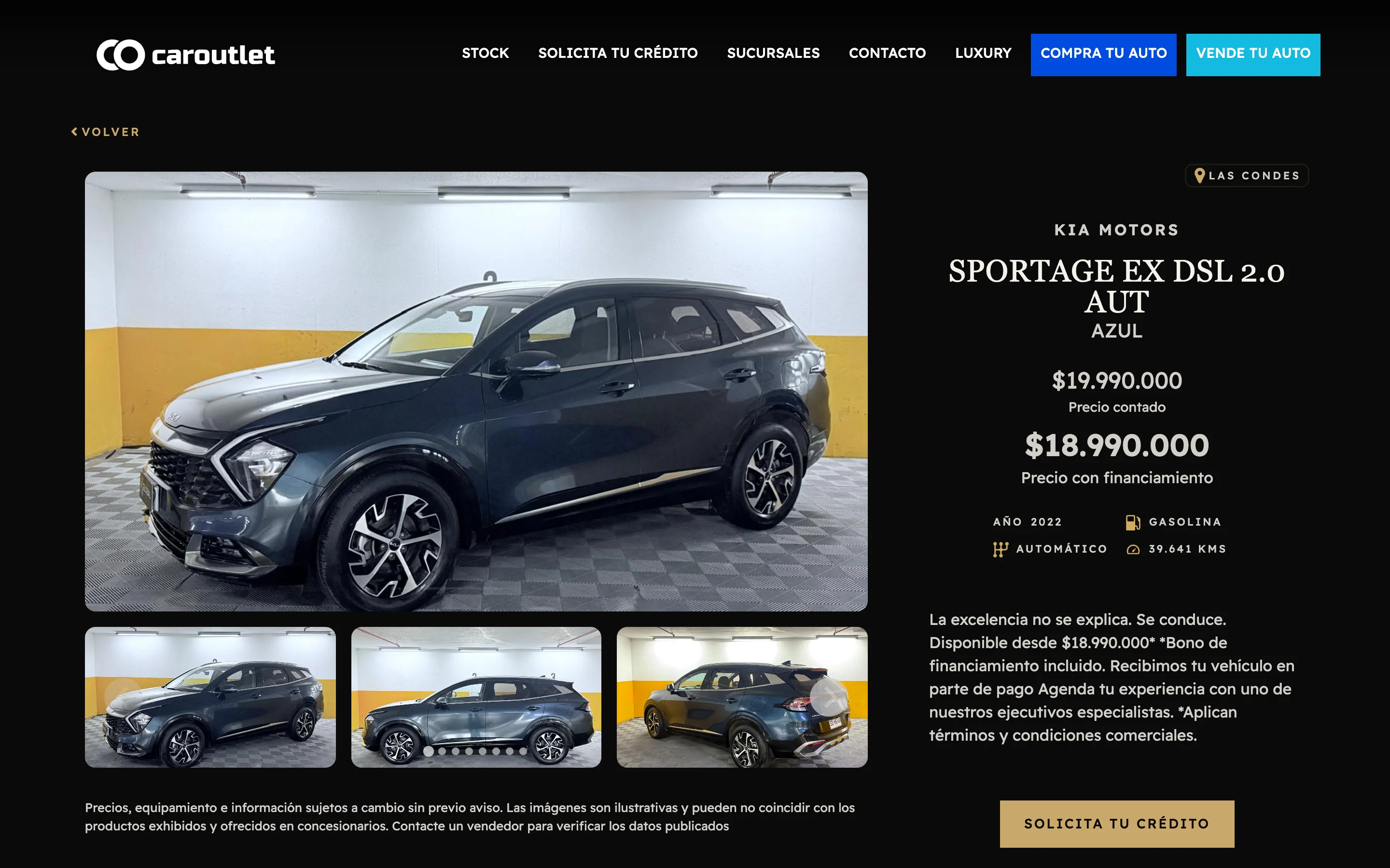 A car's page in CarOutlet's Luxury section
