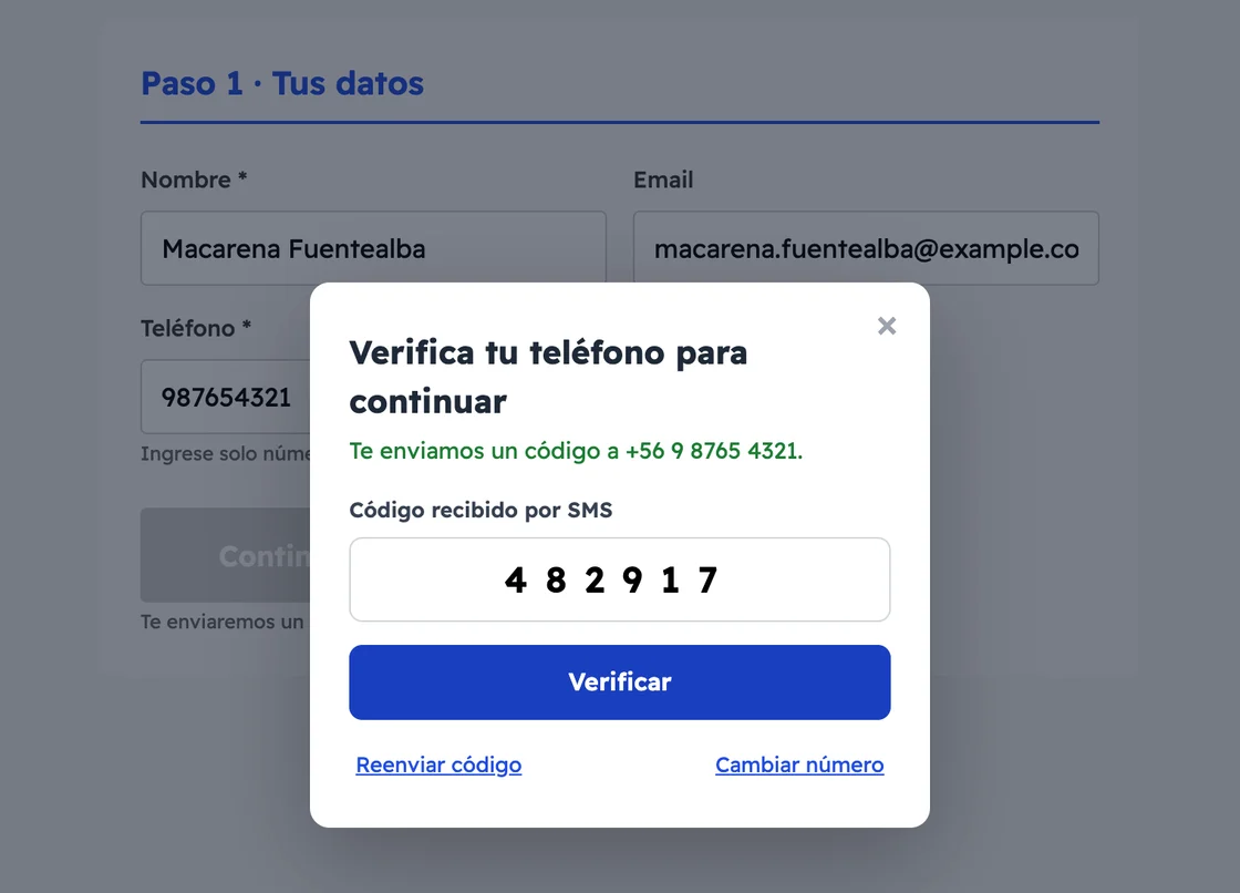 Formulario «Vende tu Auto» de CarOutlet pidiendo el código enviado por SMS para verificar el celular